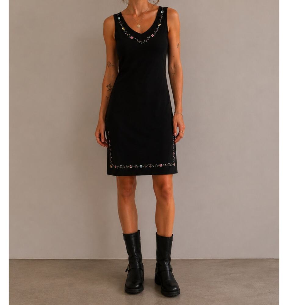Vtg 90s/y2k BCBG Embroidered Dress Floral Black Cottage Grunge Coquette Size M
